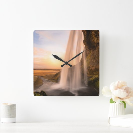 Wasserfall-Uhr Quadratische Wanduhr (Zuhause)