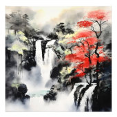 Wasserfall und Ahornbaumfarbe Fotodruck (Vorne)