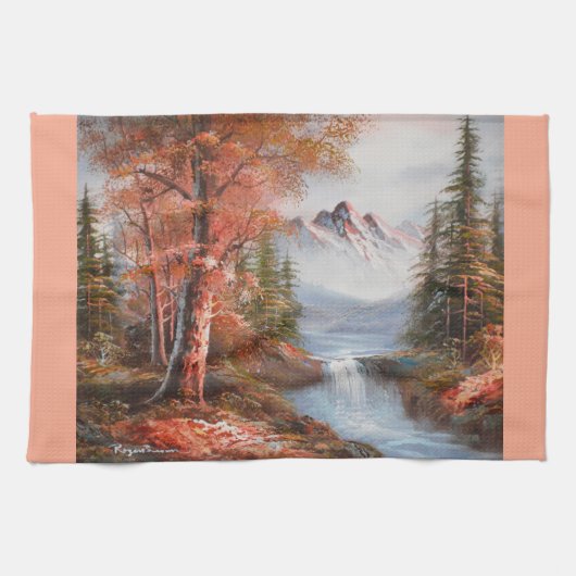 Wasserfall- und Berglandschaft Geschirrtuch (Horizontal)