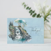 Wasserfall und Brücken Aquarellmalerei Dankeskarte (Stehend Vorderseite)