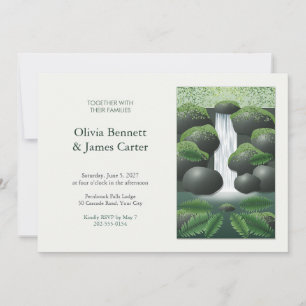 Wasserfall und Farne Gemaltes Panel Hochzeit Einladung