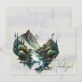 Wasserfall und Gebirge Aquarellbilder Dankeskarte