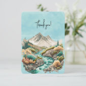 Wasserfall und Gebirge Aquarellbilder Dankeskarte (Stehend Vorderseite)