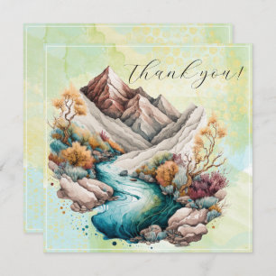 Wasserfall und Gebirge Aquarellbilder Dankeskarte