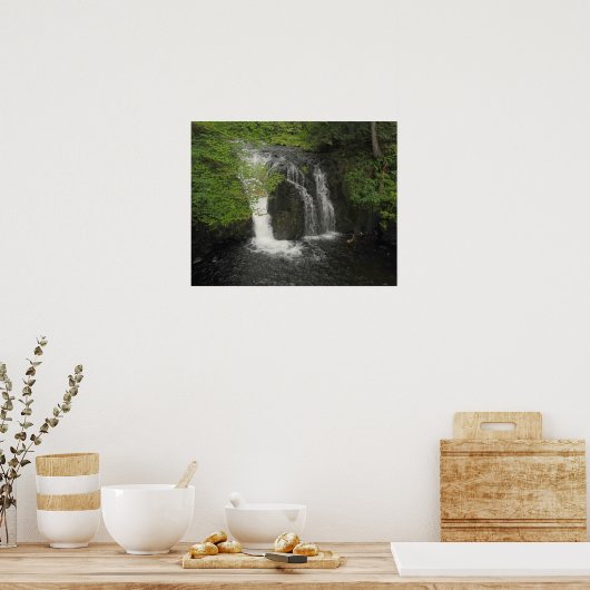 Wasserfall und grüne Blätter Natur Foto Poster (Küche)