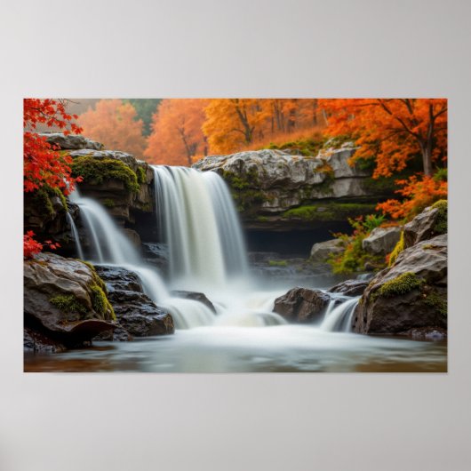 Wasserfall und Herbst Poster (Vorne)