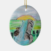 Wasserfall und Lavendel-Blume Keramik Ornament (Rechts)