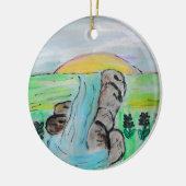 Wasserfall und Lavendel-Blume Keramik Ornament (Links)