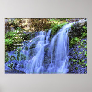 Wasserfall und Moos Vers HDR-Druck-w/Scripture Poster