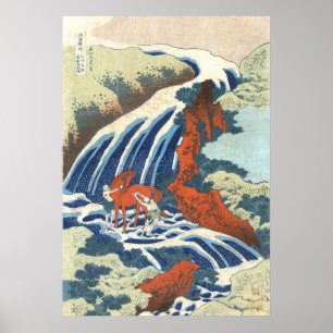 Wasserfall und Pferd, Katsushika Hokusai Poster