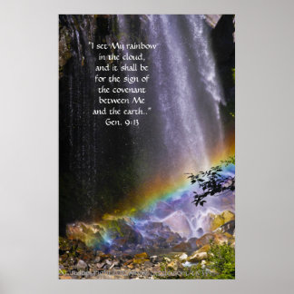 Wasserfall und Regenbogen Druck mit Schrift Verse Poster