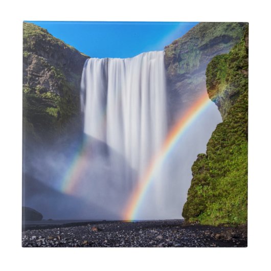 Wasserfall und Regenbogen Fliese (Vorderseite)
