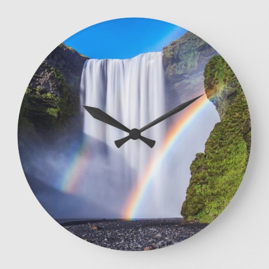 Wasserfall und Regenbogen Große Wanduhr (Vorderseite)