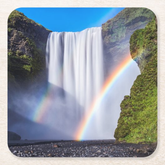 Wasserfall und Regenbogen Rechteckiger Pappuntersetzer (Vorderseite)