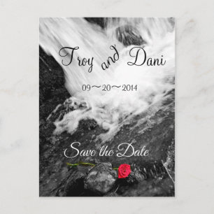 Wasserfall und Rose - Save the Date Ankündigungspostkarte