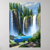 Wasserfall und See | AI Art Poster (Vorne)