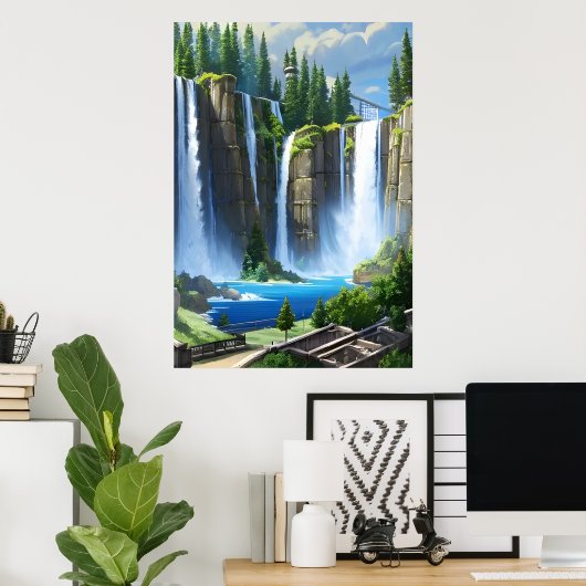 Wasserfall und See | AI Art Poster (Heimbüro)