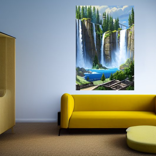 Wasserfall und See | AI Art Poster
