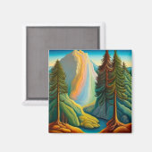 Wasserfall unter Pinienbäumen Magnet (Vorderseite/Rückseite)