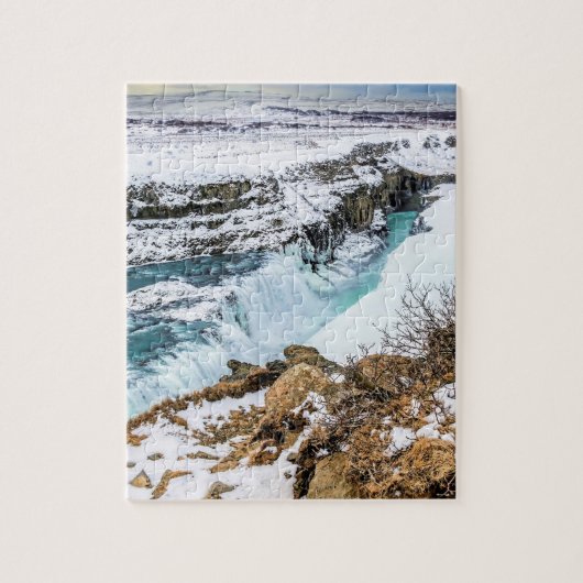 Wasserfall von Gulfoss Island im Winter Puzzle (Vertikal)
