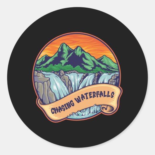 Wasserfall: Wandern Runder Aufkleber (Vorderseite)