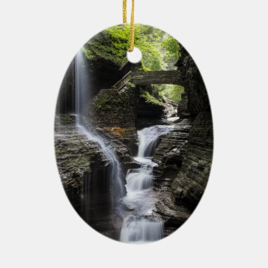 Wasserfälle an Watkins Schlucht, NY Keramikornament (Hinten)