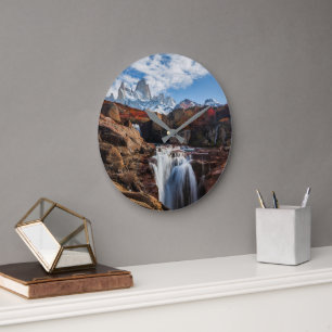 Wasserfälle   Fitz Roy Mountain, Argentinien Große Wanduhr