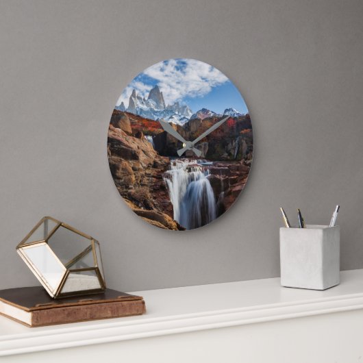 Wasserfälle | Fitz Roy Mountain, Argentinien Große Wanduhr (Büro)