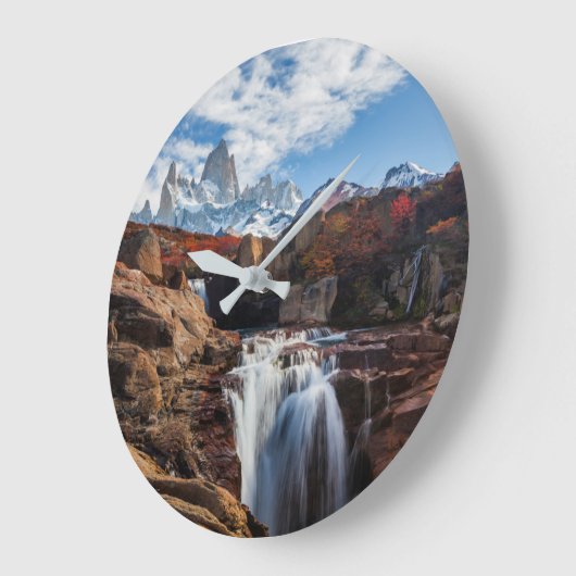 Wasserfälle | Fitz Roy Mountain, Argentinien Große Wanduhr (Winkel)