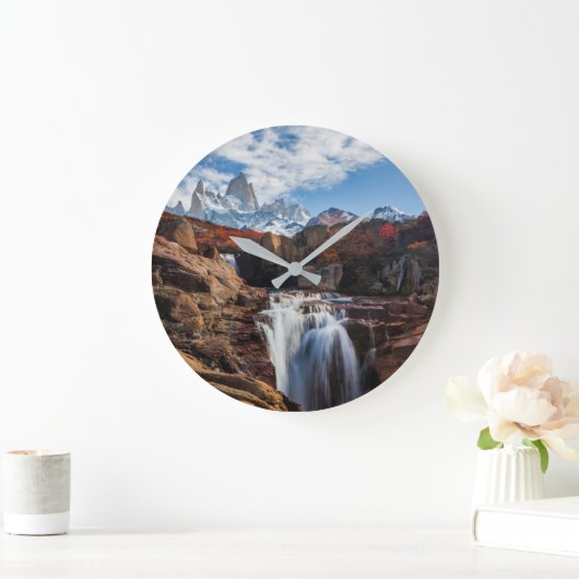 Wasserfälle | Fitz Roy Mountain, Argentinien Große Wanduhr (Zuhause)