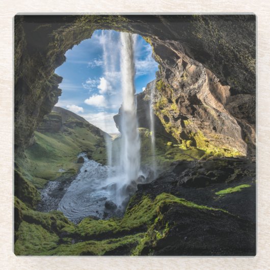 Wasserfälle | Isländischer Wasserfall Glasuntersetzer (Vorderseite)