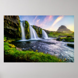 Wasserfälle   Kirkjufellsfoss, Island Poster