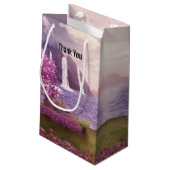 Wasserfälle & Kirschbaumen am See Danke Kleine Geschenktüte (Rückseite Schrägansicht)