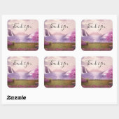 Wasserfälle & Kirschbaumen um einen See herum Dank Quadratischer Aufkleber (Blatt)