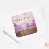 Wasserfälle & Kirschbaumen um einen See herum Dank Quadratischer Aufkleber (Umschlag)