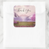 Wasserfälle & Kirschbaumen um einen See herum Dank Quadratischer Aufkleber (Tasche)