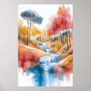 Wasserfälle Natur Illustration Pastellfarbe Druck Poster