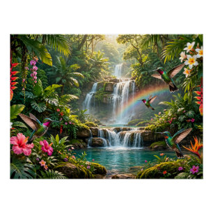 Wasserfälle Regenbogen Kolibris Tropisches Verstec Poster