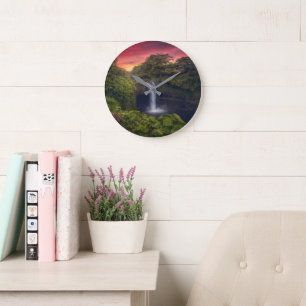 Wasserfälle   Regenbogenfälle, Hilo, Hawaii Große Wanduhr