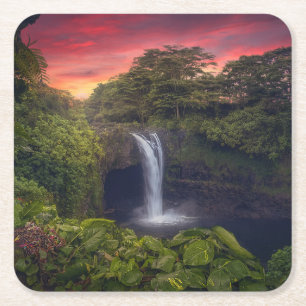 Wasserfälle Regenbogenfälle, Hilo, Hawaii Rechteckiger Pappuntersetzer