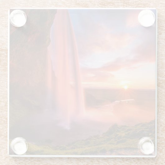 Wasserfälle | Seljalandsfoss Wasserfall Glasuntersetzer (Rückseite)