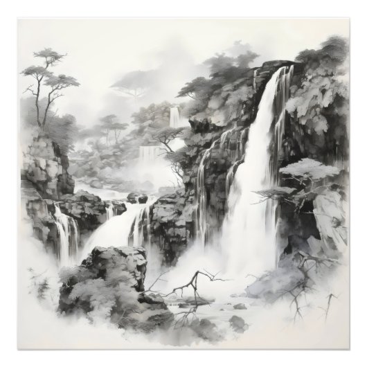 Wasserfälle Tinte Malerei Fotodruck (Vorne)