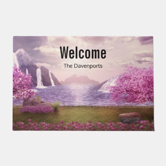 Wasserfälle und Kirchen Bäume um den See Fußmatte (Vorderseite)