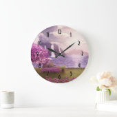 Wasserfälle und Kirchen Bäume um den See Große Wanduhr (Zuhause)