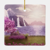 Wasserfälle und Kirchen Bäume um den See Keramikornament (Rückseite)