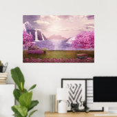 Wasserfälle und Kirchen Bäume um den See Poster (Heimbüro)