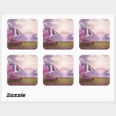 Wasserfälle und Kirchen Bäume um den See Quadratischer Aufkleber (Blatt)