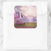 Wasserfälle und Kirchen Bäume um den See Quadratischer Aufkleber (Tasche)