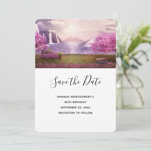 Wasserfälle und Kirchen Bäume um den See Save The Date (Stehend Vorderseite)