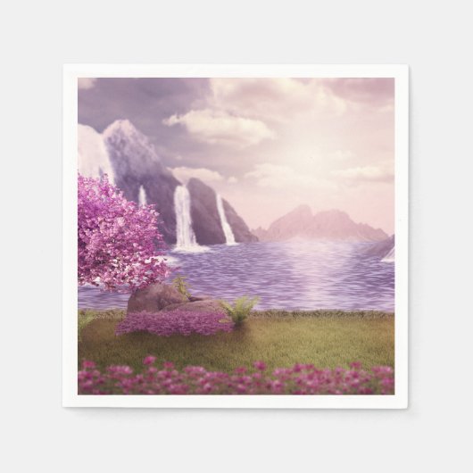 Wasserfälle und Kirchen Bäume um den See Serviette (Vorderseite)